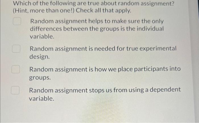 Solved Which of the following are true about random | Chegg.com