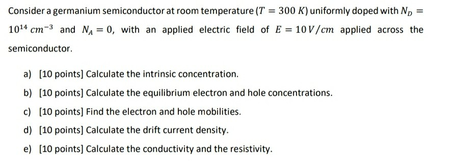 Consider a germanium semiconductor at room | Chegg.com