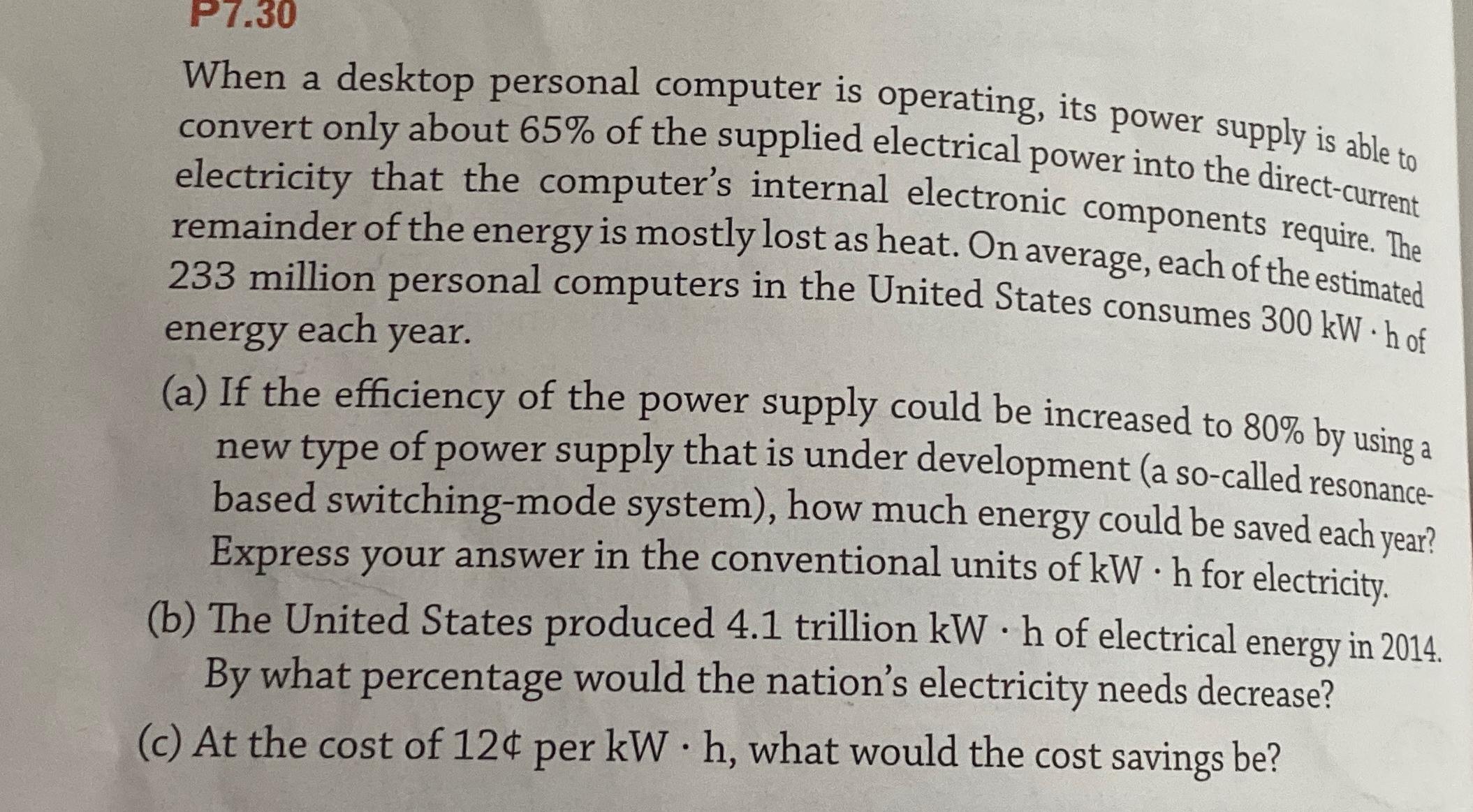 Solved When a desktop personal computer is operating, its | Chegg.com