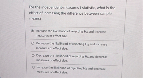 Solved For the independent-measures t statistic, what is the | Chegg.com