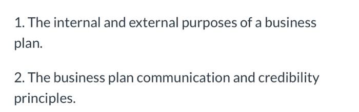 the internal and external purposes of a business plan