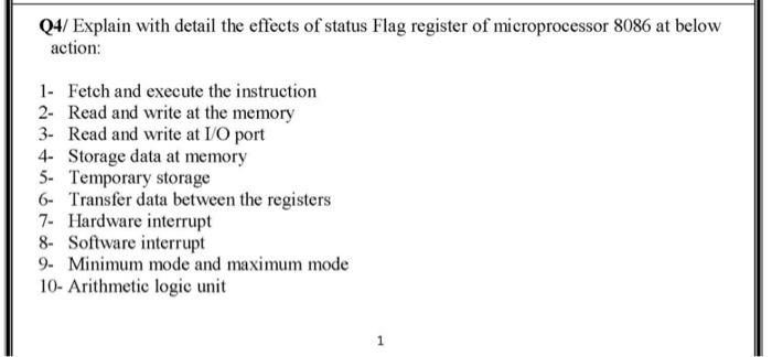 Solved Q4/ Explain with detail the effects of status Flag | Chegg.com