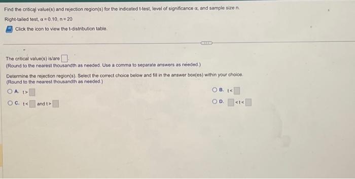 Solved Find the critical value(s) and rejection region(s) | Chegg.com