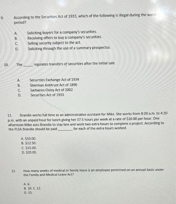 Solved According to the Securities Act of 1933, which of the | Chegg.com