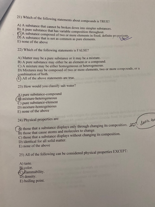 Solved 21) Which of the following statements about compounds | Chegg.com