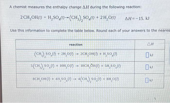 Solved A chemist measures the enthalpy change ΔH during the | Chegg.com