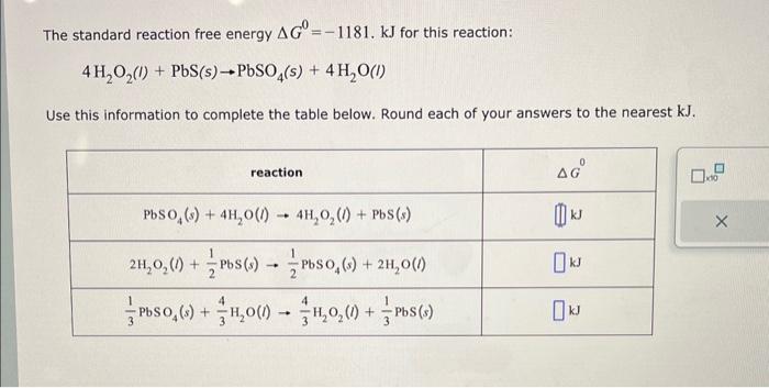 Solved The Standard Reaction Free Energy Δg0 −1181 Kj For