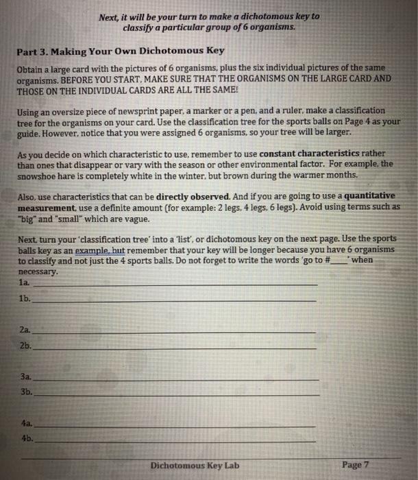 Next, it will be your turn to make a dichotomous key | Chegg.com