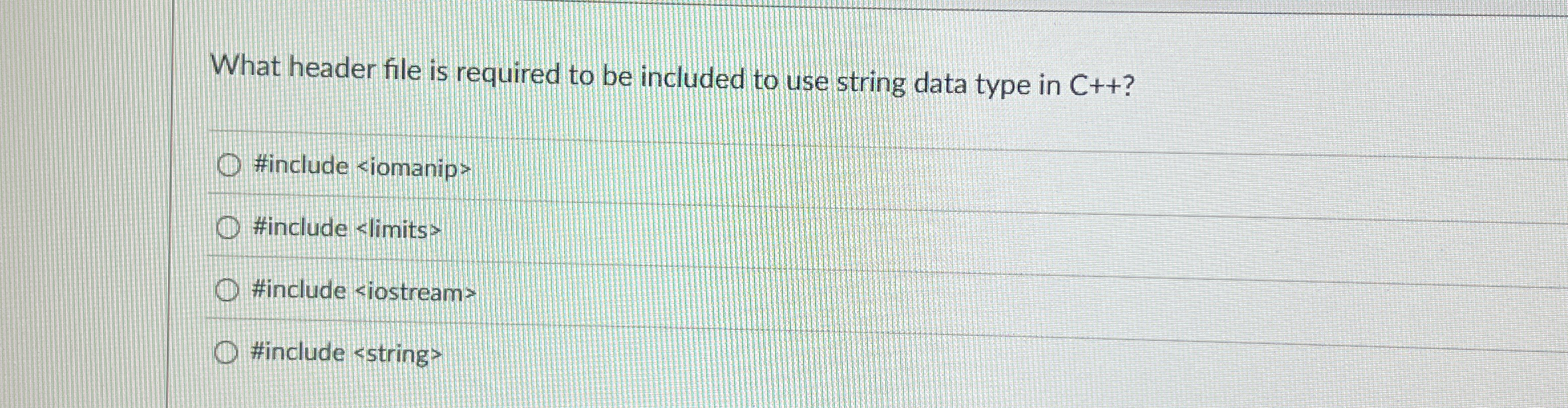 Solved What header file is required to be included to use | Chegg.com