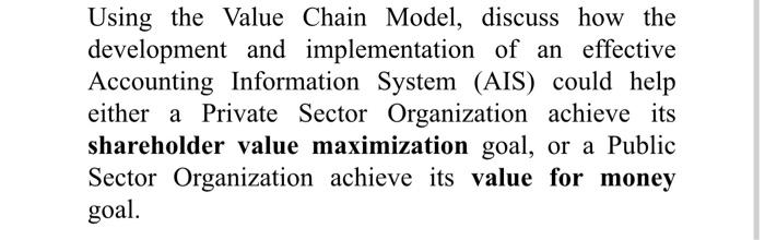 Solved Using The Value Chain Model, Discuss How The | Chegg.com