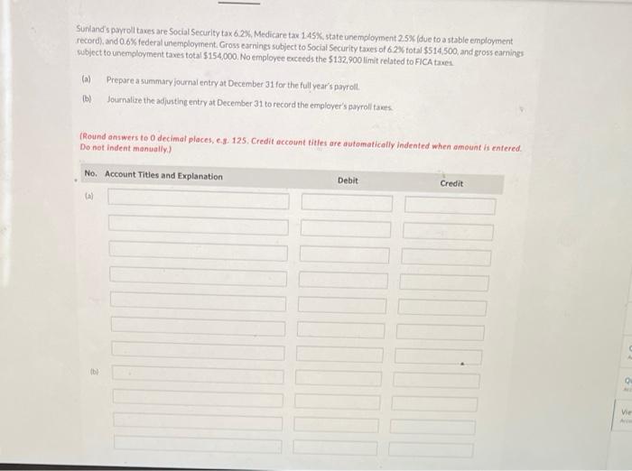 Solved For The Year Ended December 31,2022. Sunland | Chegg.com