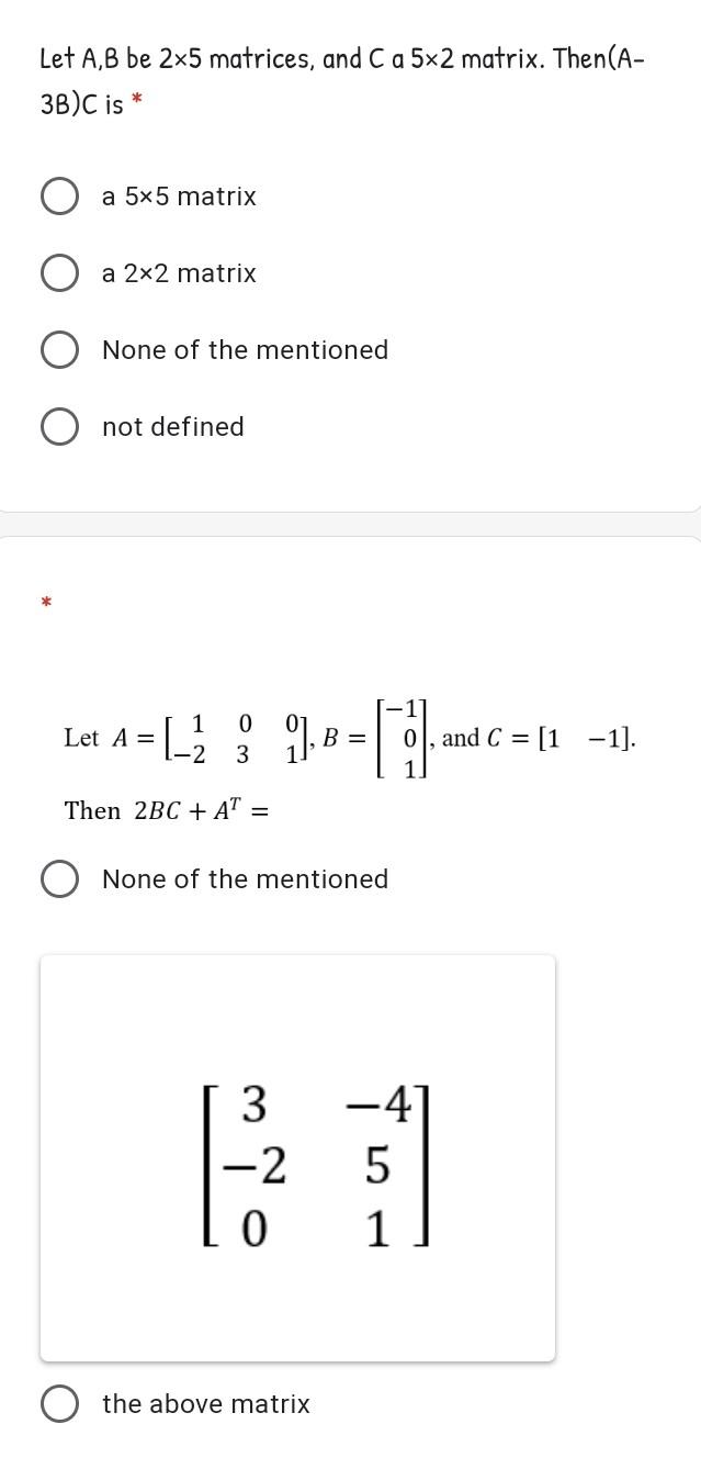 Solved Let Ab Be 2x5 Matrices And C A 5x2 Matrix Thena