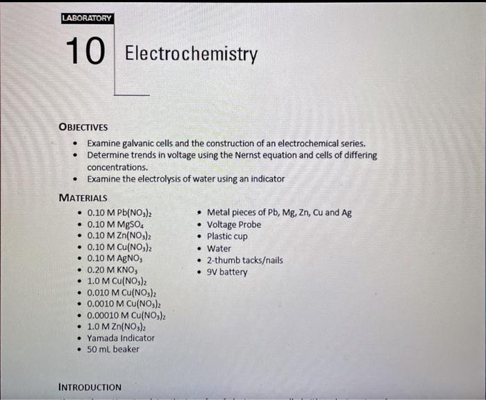Solved 10 Electrochemistry OBJECTIVES Examine galvanic