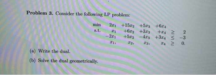 Solved Problem 3. Consider the following LP problem: min min | Chegg.com