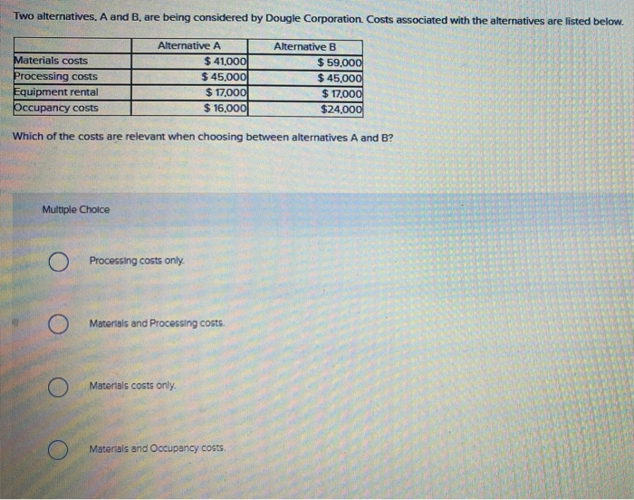 Solved Two Alternatives, A And B, Are Being Considered By | Chegg.com