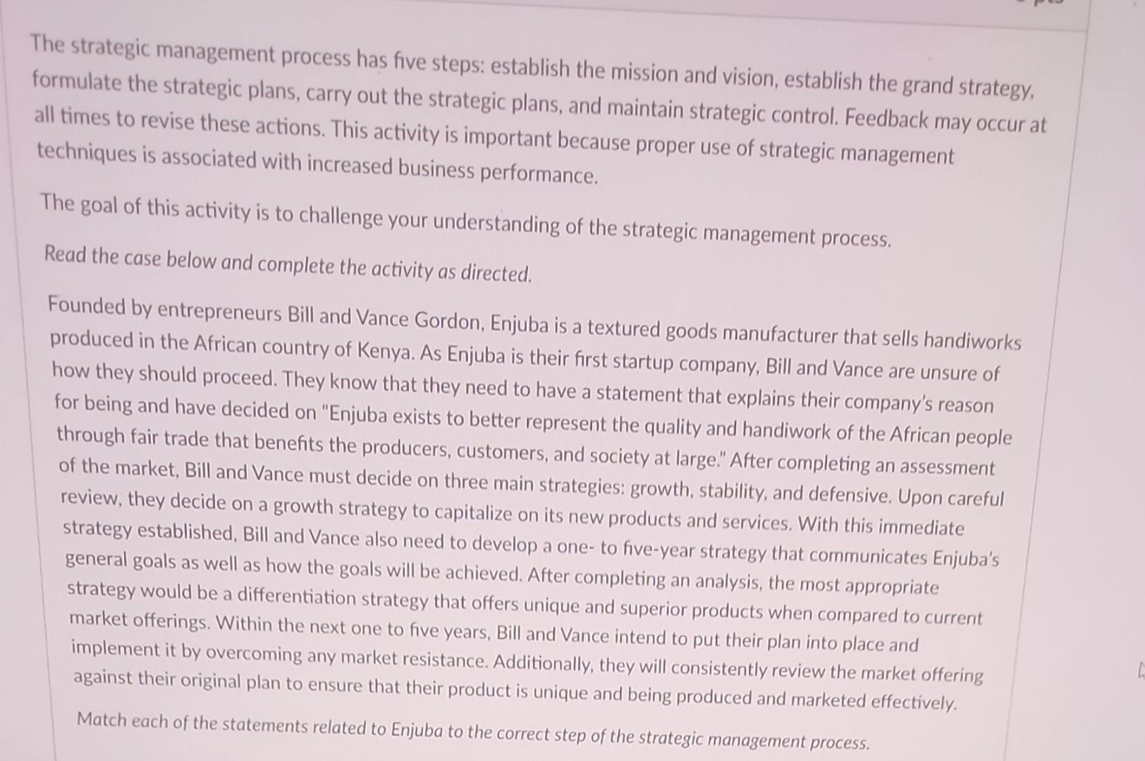 Solved The Strategic Management Process Has Five Steps: | Chegg.com