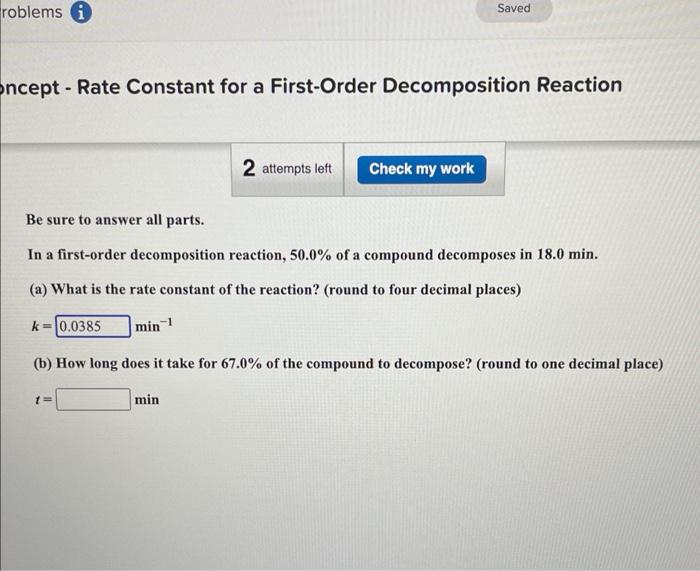 Solved ncept Rate Constant for a FirstOrder