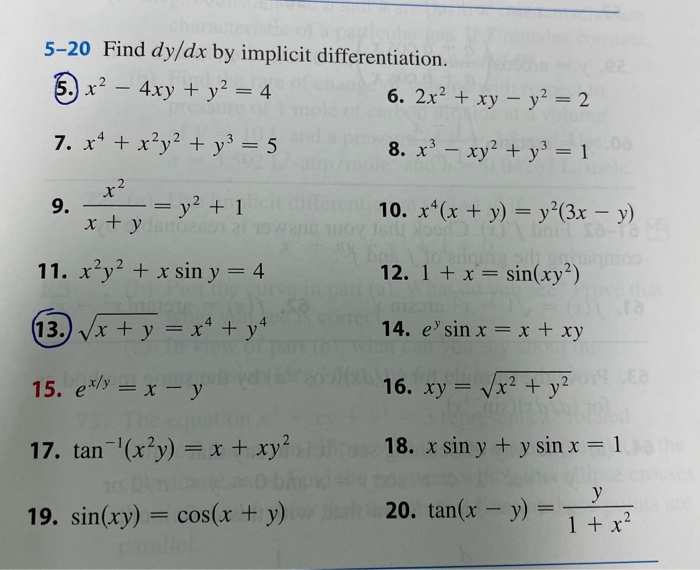 Solved 5 Find Dy Dx By Implicit Differentiation 5 X Chegg Com