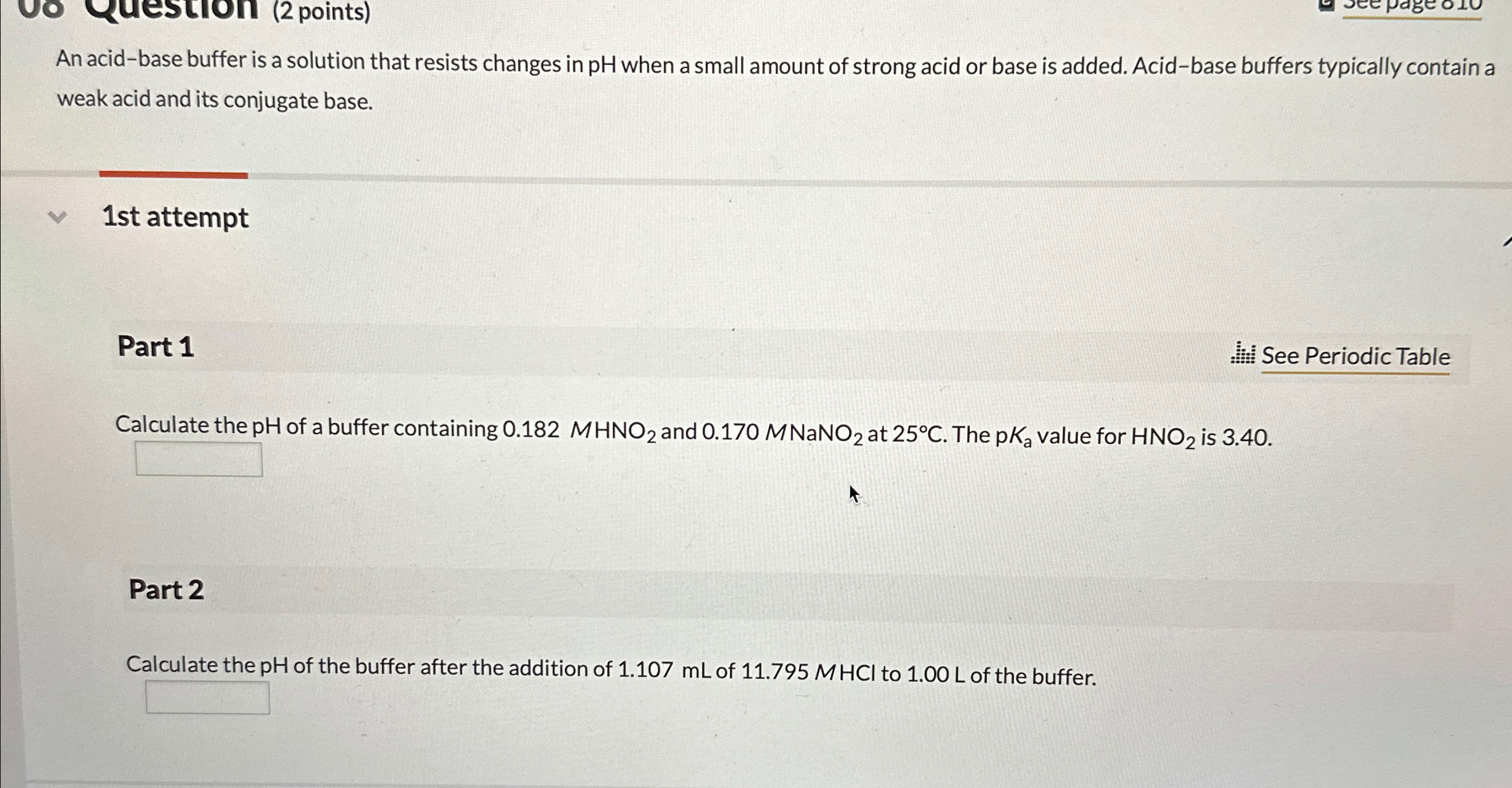 Solved An acid-base buffer is a solution that resists | Chegg.com