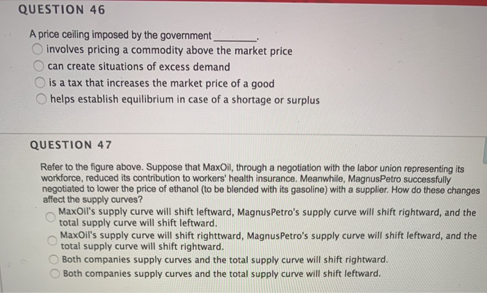 Solved QUESTION 46 A price ceiling imposed by the government | Chegg.com