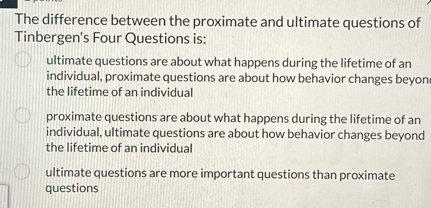 Solved The difference between the proximate and ultimate | Chegg.com