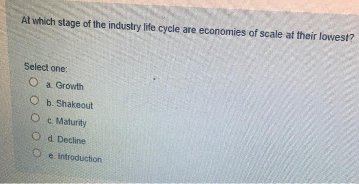 Solved At Which Stage Of The Industry Life Cycle Are Chegg