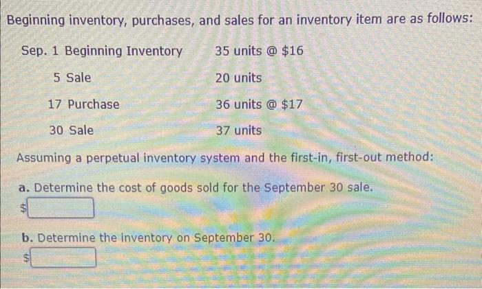 Solved Beginning Inventory, Purchases, And Sales For An | Chegg.com