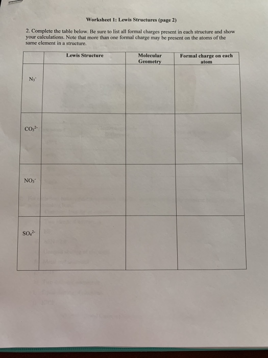 Solved Worksheet 1: Lewis Structures (page 2) 2. Complete | Chegg.com