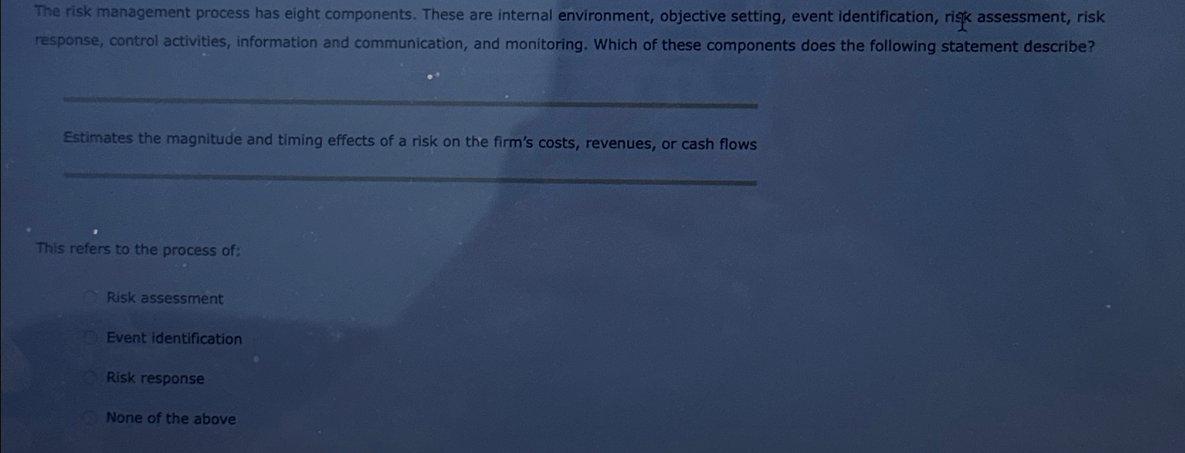 Solved The risk management process has eight components. | Chegg.com