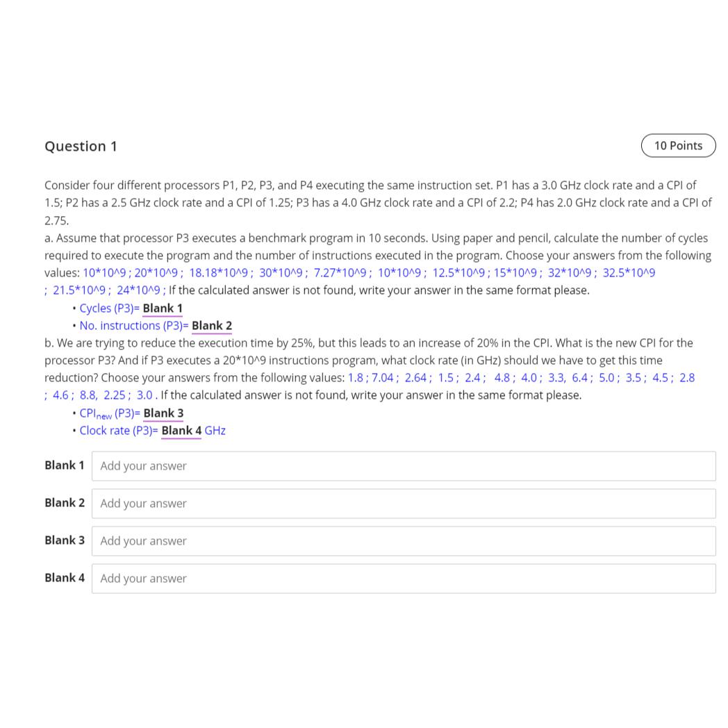 Solved Question 1Consider Four Different Processors P1, ﻿P2, | Chegg.com