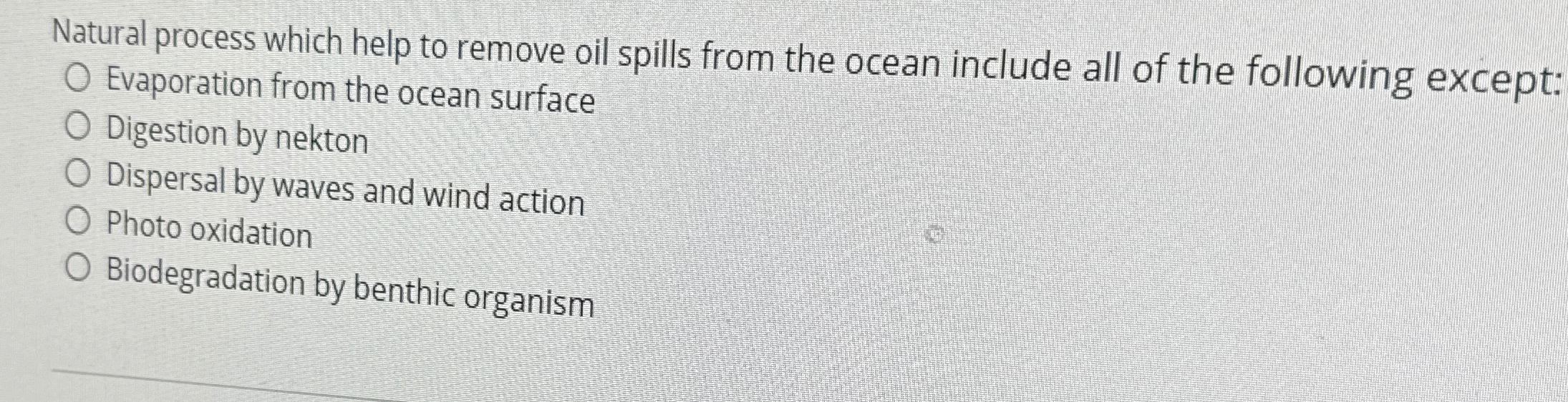 Solved Natural process which help to remove oil spills from 