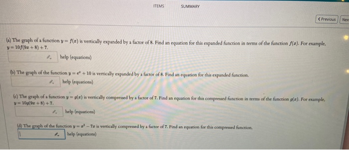 Vertically Expanded Graph Solved ITEMS SUMMARY