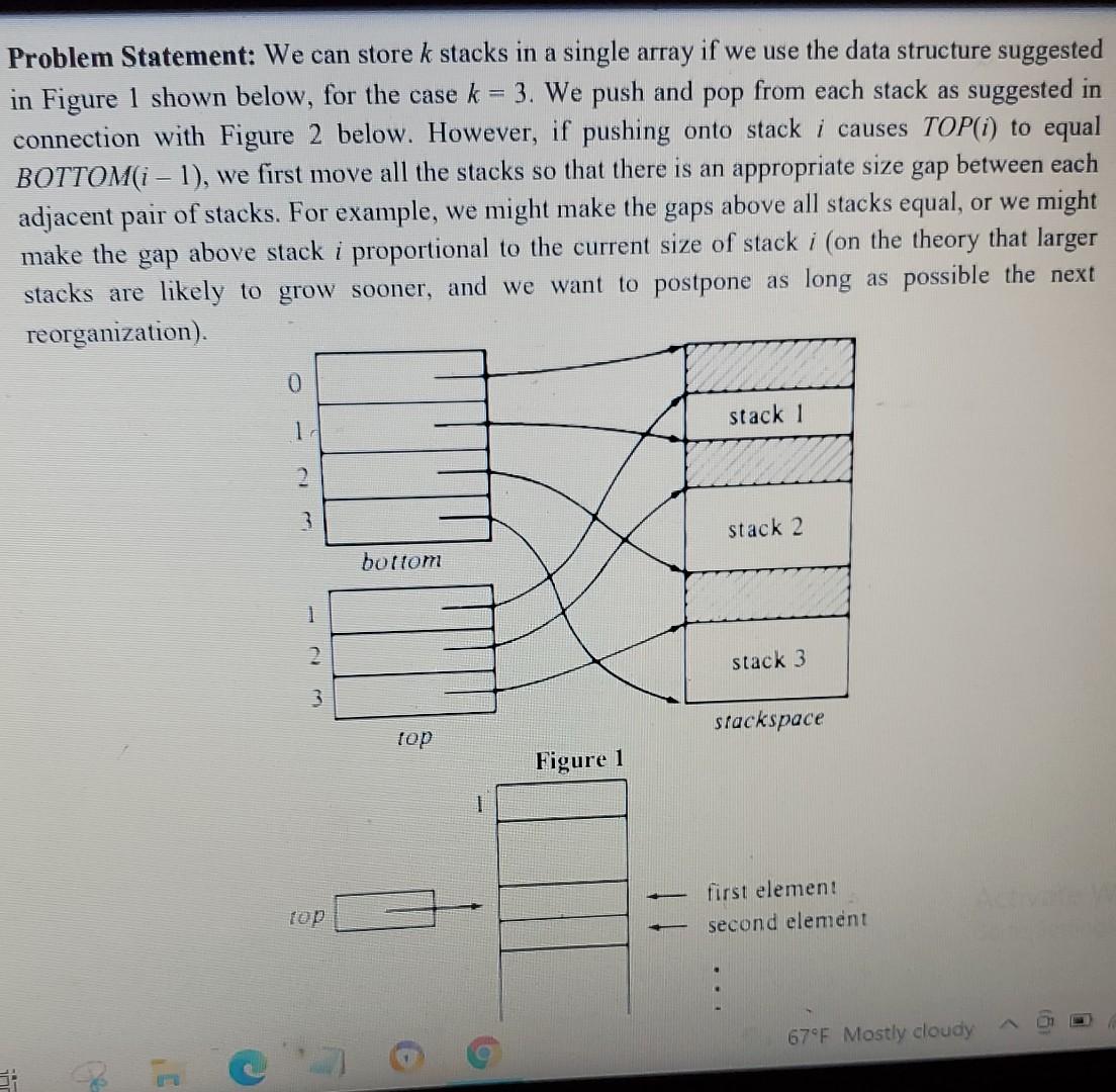 Solved Problem Statement: We can store k stacks in a single | Chegg.com