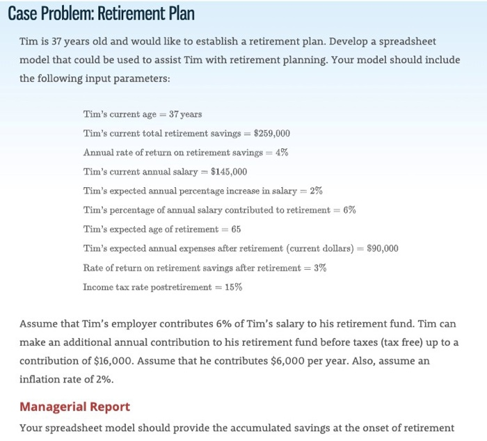 retirement planning case study with solution