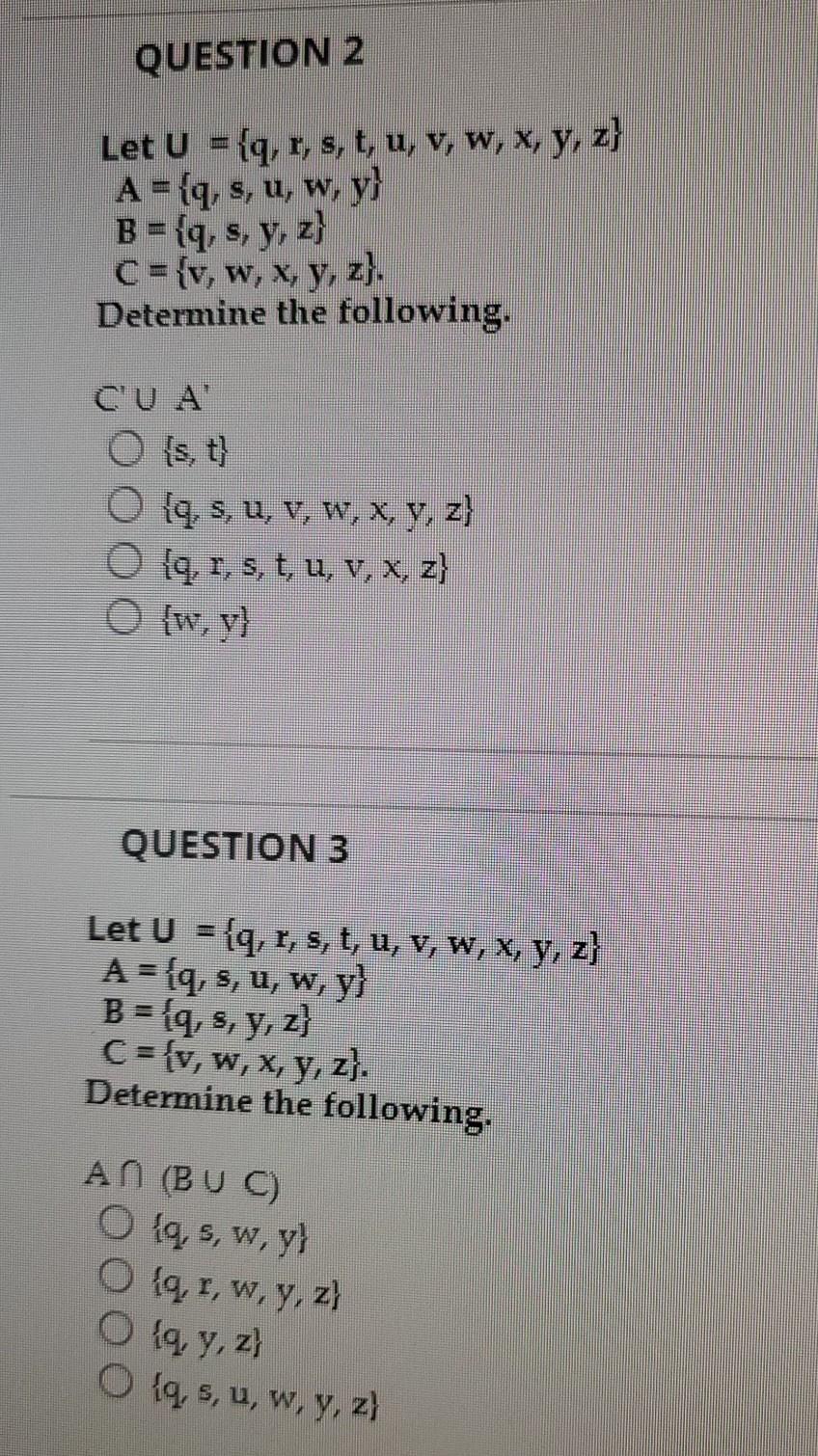 Solved Question 2 Let U Q R S T U V W X Y Z Chegg Com