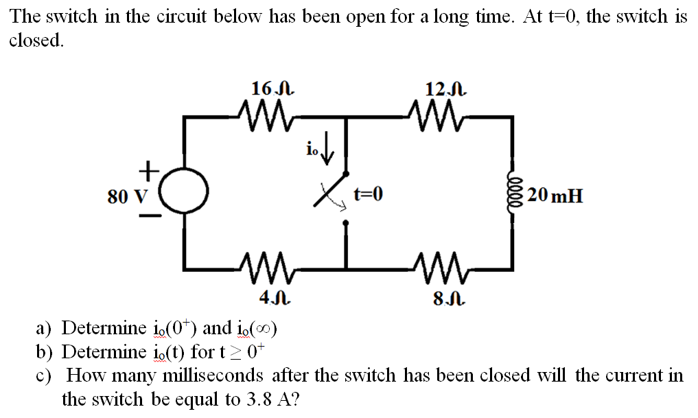 Solved The switch in the circuit below has been open for a | Chegg.com