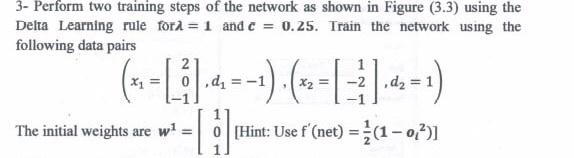 Solved 3- Perform two training steps of the network as shown | Chegg.com