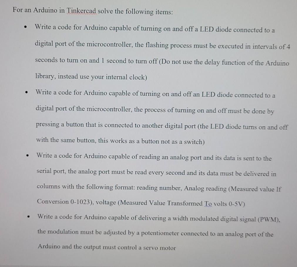 Solved For an Arduino in Tinkercad solve the following | Chegg.com