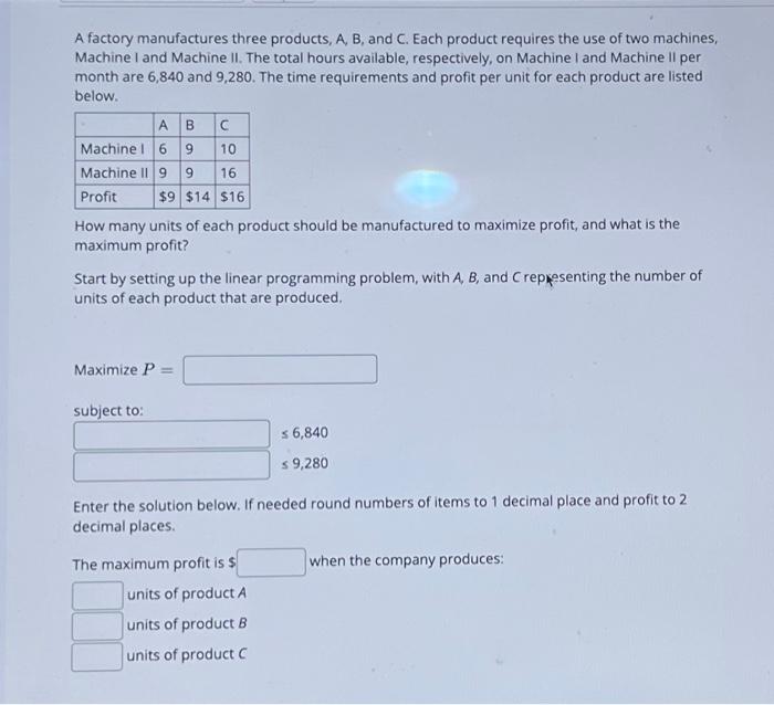 Solved A Factory Manufactures Three Products, A, B, And C. | Chegg.com