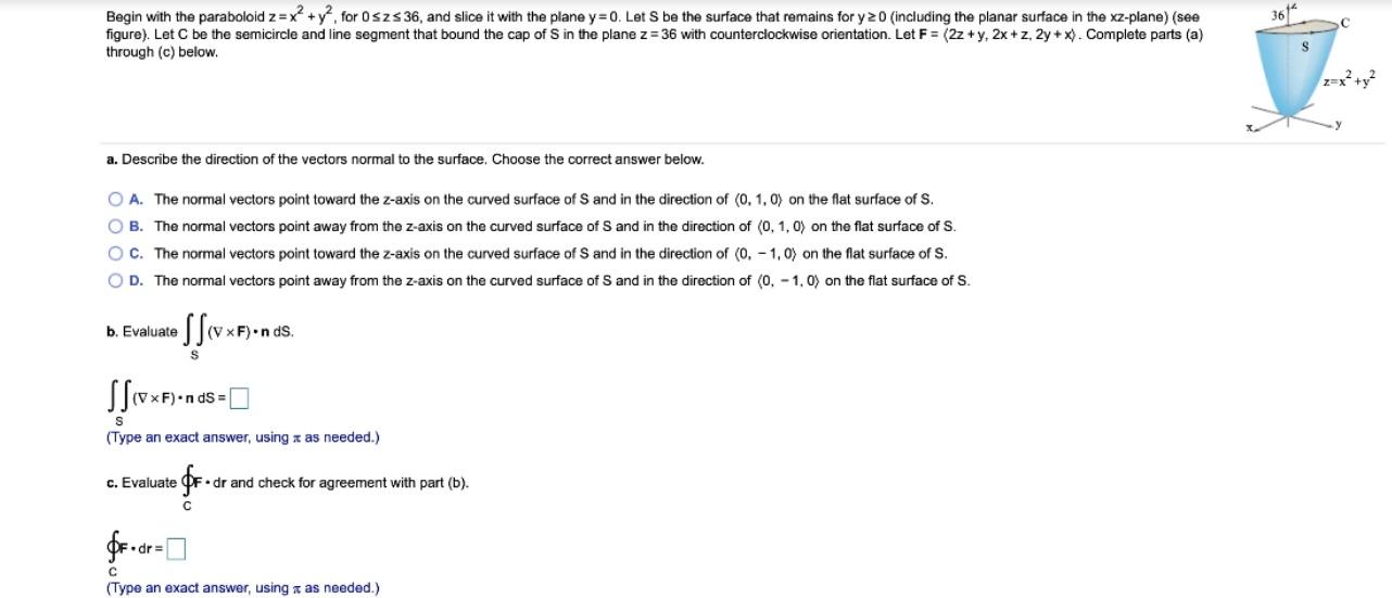 Solved Begin With The Paraboloid Zx2y2 ﻿for 0≤z≤36 ﻿and 1129