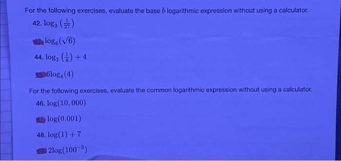 Solved For The Following Exercises, Evaluate The Base B | Chegg.com