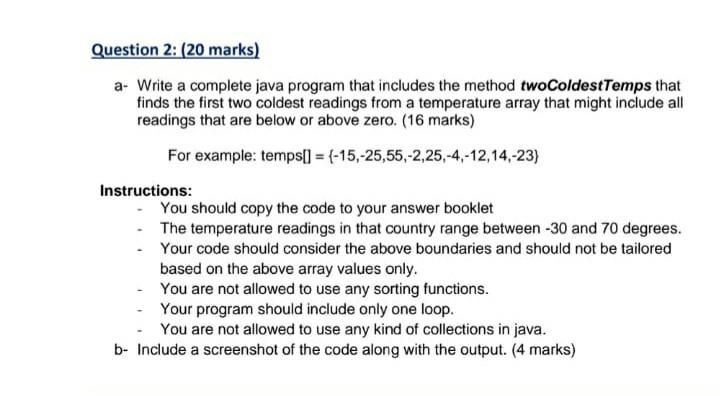 Solved Question 2: (20 marks) a- Write a complete java | Chegg.com