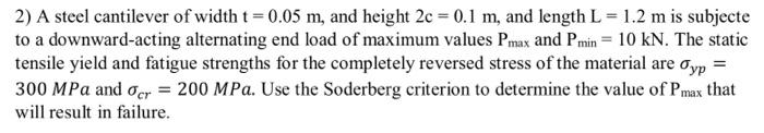 Solved 2) A steel cantilever of width t = 0.05 m, and height | Chegg.com