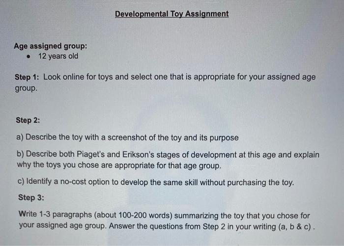 Solved Developmental Toy Assignment Age assigned group 12