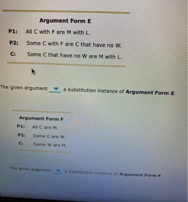 Argument Form E P1 All C With F Are M With L P2 Chegg Com