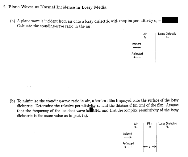 Solved Plane Waves at Normal Incidence in Lossy Media(a) ﻿A | Chegg.com
