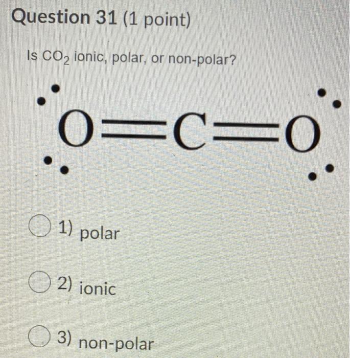 Solved Question 31 1 Point Is Co2 Ionic Polar Or Chegg Com