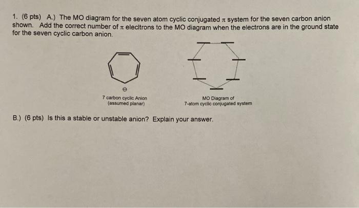 Solved 1. (6 pts) A.) The MO diagram for the seven atom | Chegg.com