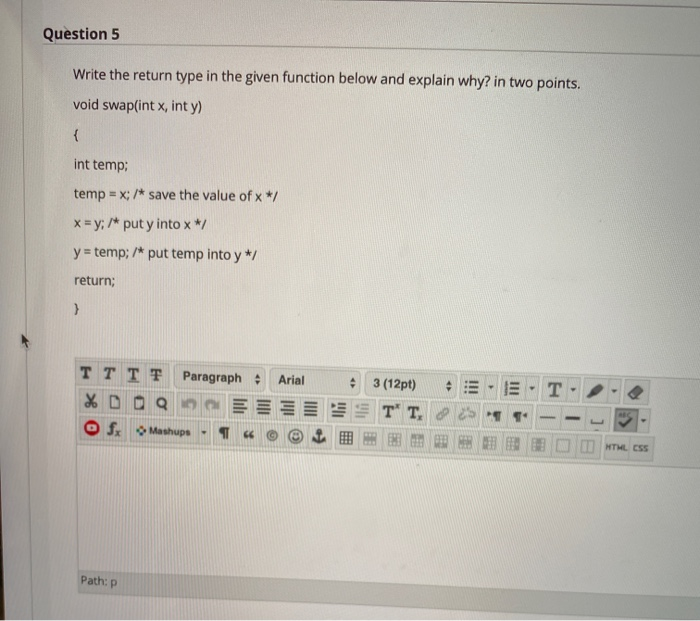 Solved Question 5 Write the return type in the given | Chegg.com
