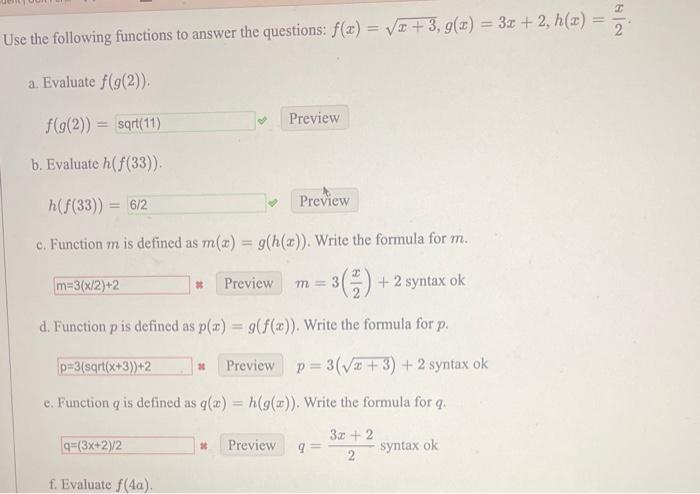Solved se the following functions to answer the questions: | Chegg.com